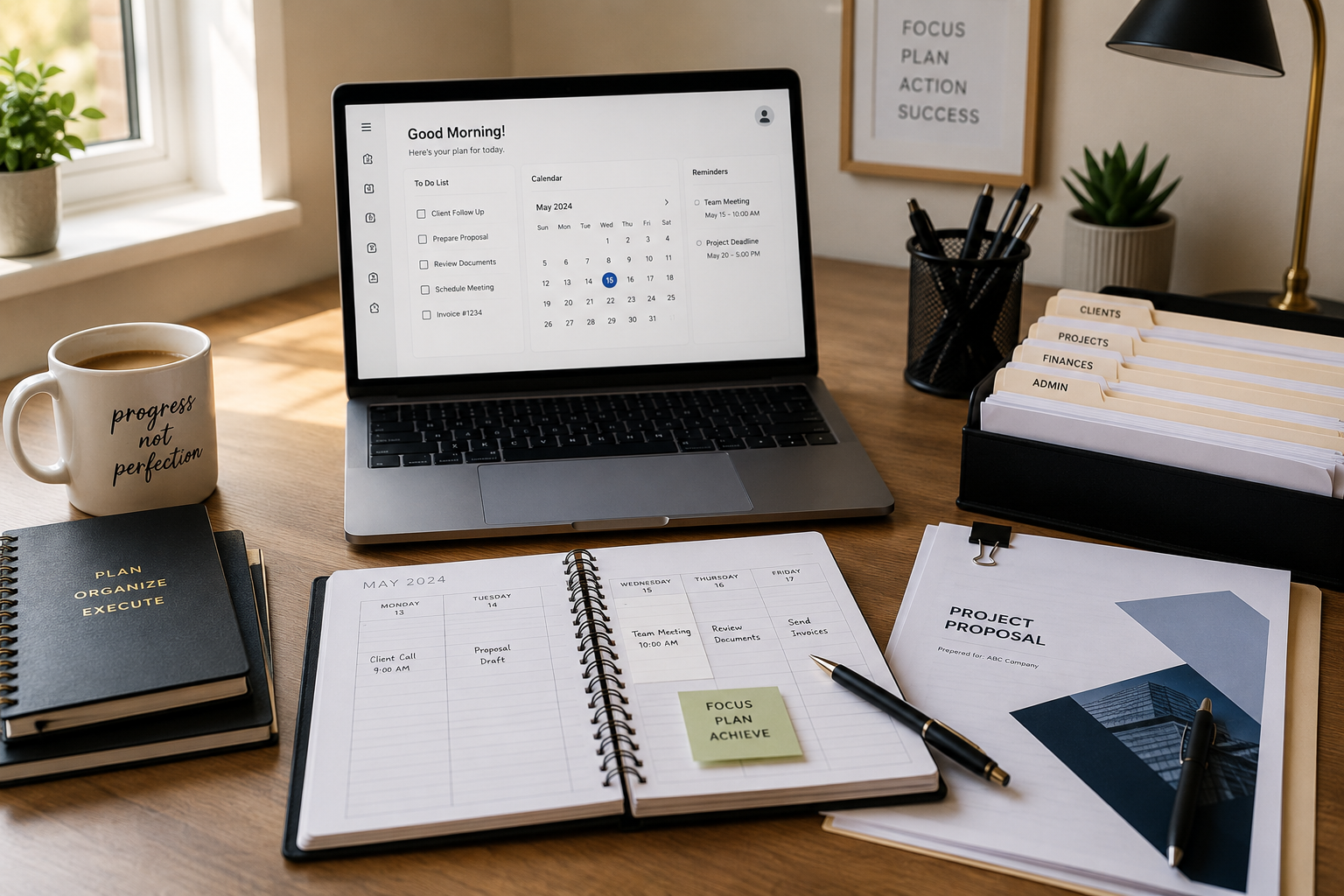 Organized admin workspace and planning