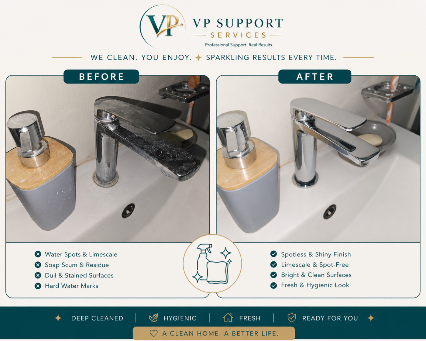 Bathroom faucet, before and after