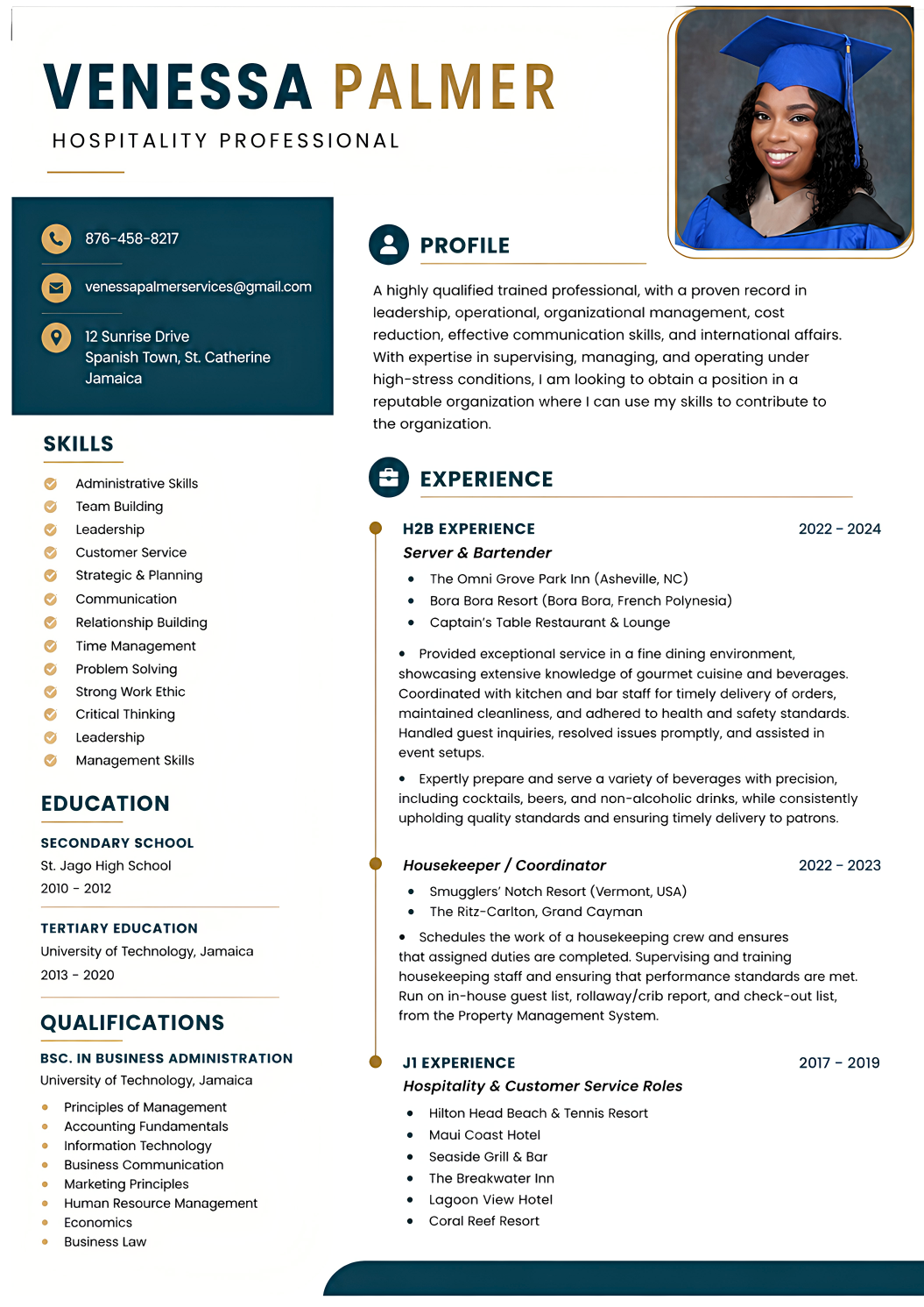Venessa Palmer hospitality resume